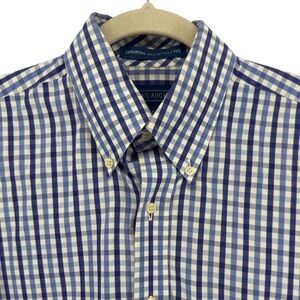 J McLaughlin Men's Blue Gingham Button Down Shirt Superfine Cotton Size M